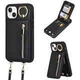 For Iphone 13/14/15 Wallet Case With Card Holders For Women, Crossbody Zipper Protective Leather Case With Strap Wrist Ring Rfid Protective (Black, Iphone 13/14/15 6.1")