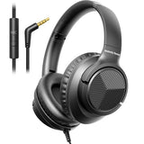 Headphones Wired With Microphone, Over Ear Foldable 3.5Mm Plug In Headphones With 4.9Ft Tangle-Free Nylon Cord For Tablet, Laptop, Mp3/4, School, Airplane Travel (Black)