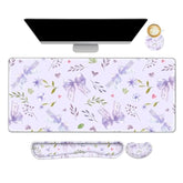Desk Mat With Wrist Rest, Light Purple Bows Flower Desk Pad Large For Keyboard And Mouse, Ergonomic Mouse Pad Sets For Women, Non-Slip Wrist Pad For Keyboard