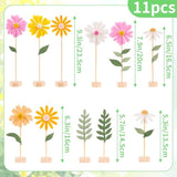 11 Pcs Daisy Party Decorations With Wooden Base, Felt Flower Daisy Centerpieces For Tables, Spring Wildflowers Theme For Wedding Baby Shower, Indoor Table Decor