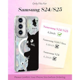 For Samsung Galaxy S25/S24 Case - Compatible With Magsafe Aesthetic Cute Holographic Galaxy S25 Case With Diamond Bling Lens Protector For Samsung S24 Cover For Women Girls, Black White Cat