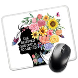She Believed She Could Rectangular Mouse Pad, Funny Floral Mouse Pads For Desk, Office Desk Decor For Women Nature Lover, Mental Health Awareness Mouse Mat, Woman Power Mouse Pad