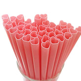 100Pcs Heart Shaped Pink Straws Disposable Drinking Cute Straw Individually Wrapped Pink Plastic Straw Galentines Day, Cocktail, Birthday Party, Bridal Shower, Wedding Decorations