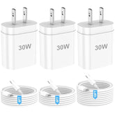 Type C Charger Fast Charging For Iphone 15/16 Pro/Pro Max, 30W Usb C Wall Fast Charger Block With 6Ft&10Ft Long Type C Cable Cord For Iphone 16/15 Plus/Ipad Pro 12.9/11/Samsung/Android, 3 Pack