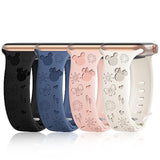 4 Pack Engraved Silicone Bands Compatible With Apple Watch Band 40Mm 38Mm 41Mm 42Mm 44Mm 45Mm 46Mm 49Mm Women Breathable Soft Cute Sport Replacement Strap For Iwatch Se Series 10 9 8 7 6 5 4 3 2 1