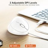 Wired Ergonomic Mouse, Optical Vertical Mice For Small Hands, Reduce Wrist Strain, 1000/1600 Dpi, 6 Buttons, Compatible With Macbook, Pc, Laptop, Desktop, Windows, Mac Os, White