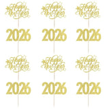 12pc Glitter Happy New Year 2026 Cupcake Toppers Gold Cake Picks