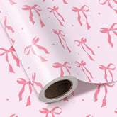Pink Bow Gift Wrap - 17"x16.5' Roll for Valentine’s, Birthday, Baby Shower