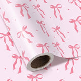 Pink Bow Gift Wrap - 17"x16.5' Roll for Valentine’s, Birthday, Baby Shower
