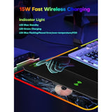 Rgb Gaming Mouse Pad With Wireless Charging, 800 * 300 Large, 24 Light Effects, Non-Slip Base, Waterproof Ultra-Smooth Surface