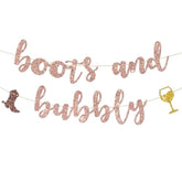 Boots and Bubbly Banner Western Bridal Shower Rose Gold Glitter Party Decor
