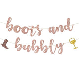 Boots and Bubbly Banner Western Bridal Shower Rose Gold Glitter Party Decor