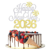 Silver Happy New Year 2026 Cake Topper Party Decorations