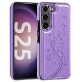 For Samsung Galaxy S25 Wallet Case With Card Holder,For Galaxy S25 Wallet Case For Girls Women Men,Double Magnetic Back Flip Pu Leather Kickstand Cover For Galaxy S25, Purple