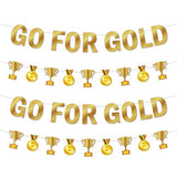 NO-DIY World Soccer Party Decorations, Pre-Strung Go For Gold Banner Trophies Medals Banner, 2026 Sports Game International Competition Themed Photo Booth Props, Football Competition Party Decorations