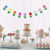 Felt Fabric Tulip Banner - Felt Tulip Flower Garland/Bunting, Girls Room Decor,Spring Or Easter Flower Decoration (Green)