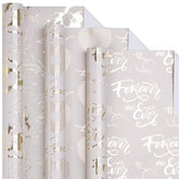 Gold Wedding Wrapping Paper Roll, Gold Flower, Love Heart, Ring & Forever And Ever Lettering Design For Wedding, Engagement, Bridal Shower, Anniversary, Mini Roll, 17 X 120 Inches, 3 Rolls