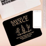 Christian Mouse Pad Bible Verses Small Mousepad, Saved By Grace Ephesians 2:8-9, Rectangle Black And Gold Travel Computer Mouse Pad For Laptop, Inspirational Christian Gifts For Women 11.8X9.8