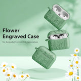 Airpod Pro 2Nd Generation Case, 3D Floral Embossed Soft Silicone Protective Cover With Cleaner Kit For Apple Airpods Pro 2Nd 1St Gen Case With Keychain (2023/2022), Green
