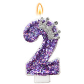 Birthday Number Candles,Purple Crown Birthday Candles For Cake,Glitter Number 2 Candle Cake Topper With Sequins For Anniversary Celebrations Supplies (Number 2)