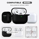 Compatible With Airpods 3 Case Cover, Silicone Protective Accessories Skin With Keychain Compatible With Apple Airpod 3Rd Generation 2021 For Women Men Girls Boys,Front Led Visible,Black