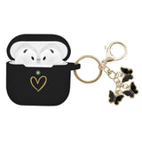 Compatible Airpods 4 Case Cover, Soft Silicone Case With Gold Heart Pattern For Airpods 4Th Generation With Cute Butterfly Keychain For Girls Women (Black)