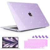 Compatible With Macbook Air 13 Inch Case 2021 2020 2019 2018 Release Models: M1 A2337 A2179 A1932, Plastic Hard Shell Case For Mac Air 13 Inch With Retina Fits Touch Id, Purple Glitter