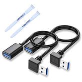 Usb3.0 Extension Cable Up Angle, 11.8 Inch Usb Male To Female Data Cable, 90 Degree Usb Adapter With Gold Plated Contacts For U-Sb Flash Drive, Hard Drive(Up Angle, 30Cm, 2Pcs, Black)