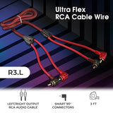 R3.L 100% Oxygen Free Copper OFC Ultra Flex 2-Channel RCA with 90 Degree Ends - Dual Twist Wire Noise Reducing Audio Cable for Amplifiers,