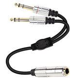 6.35Mm 1/4 Trs Headphone Splitter Cable,1/4 Inch Trs Female To Dual Stereo Male Plug Y Splitter Audio Extension Adapter Cable With Gold Plated For Amplifiers,Guitar And More- 50Cm/1.6Ft