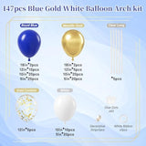 147Pcs Royal Blue And Gold Balloons Arch Garland Kit, 18 12 10 5 Inch Navy Blue Metallic Gold White For Graduation Baby Showr Decorations Birthday Wedding Party Decorations