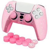 Pink Glitter Anti-Slip Protective Silicone Cover Skin Grips Compatible with PS5/Slim/Pro Controller,8 PCS Glitter Thumb Grips Caps and 2 Grips Caps.