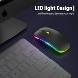 Led Wireless Mouse, Rechargeable Slim Silent Mouse 2.4G Portable Mobile Optical Office Mouse With Usb & Type-C Receiver, 3 Adjustable Dpi For Notebook, Pc, Laptop, Computer, Desktop (Matt Black)