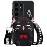 For Samsung Galaxy S24 Ultra Case, Cute Black Lucky Cat Coin Purse Fancy Phone Case For Women Girls With Crossbody Strap Kawaii Soft Silicone Cover For Galaxy S24 Ultra