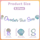 Oneder The Sea Banner, Pre - Strung, Under The Sea Themed 1St Biirthday Party Decorations, Ocean Mermaid 1St Birthday Baby Shower Party Decorations Holographic