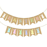 2Pcs Colorful Easter Burlap Banner Bunny Bunting Garland - Easter Party Banner For Mantle Fireplace Wall Party Supplies