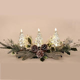Christmas Table Centerpiece With Led Lights, Christmas Decoration With 3Pcs Silver Christmas Tree, Natural Pine Cones, Christmas Balls For Holiday Party, Home, Fireplace