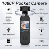 Body Camera with Audio & Video Recording Vlogging Camera Handheld POV Cameras with 270° Rotating Lens 1080P Pocket Body Cam with External Charging