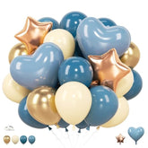 62Pcs Dusty Blue Balloons Blue White Pastel Light Baby Sand White Cream Heart Star Foil Baby Shower Boys 12 Inch Balloon Decorations For Bachelorette Birthday Bridal Wedding Party Backdrop Decor