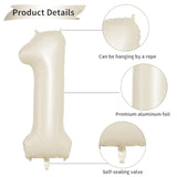 40" Cream Number 1 Balloon, Beige Large 1st Birthday Foil Balloon for Party Decor