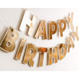 Large Happy Birthday Premium Bunting Banner Decoration Baby Boy Girl Adult Party Supply (Metallic Gold With Accent Border)