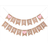 Sweet Baby Girl Burlap Banner, Rustic Baby Shower Decor, Photo Props (Pink)