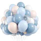 Dusty Blue Balloons, 50 Pcs Pastel Blue White Latex Balloon, 12 Inch Ivory Transparent Helium Balloons For Boy Baby Shower Men Birthday Graduation Wedding Anniversary Proposal Party Decor