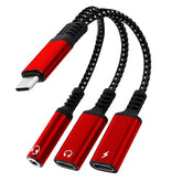 1 In 3 Usb C To Type-C Charging And Type-C Headphones Plus 3.5Mm Headphones Pd 60W Charging Adapter, Compatible With Galaxys22, Ipad Pro, Pixel, Iphone 16 15, Etc.Red