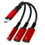 1 In 3 Usb C To Type-C Charging And Type-C Headphones Plus 3.5Mm Headphones Pd 60W Charging Adapter, Compatible With Galaxys22, Ipad Pro, Pixel, Iphone 16 15, Etc.Red