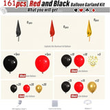 161Pcs Red Black And Gold Balloons Garland Arch Kit With 5/10/12/18In Red Black Gold Balloons Explosion Star Balloons For 2025 Graduation Anniversary Casino Wedding Birthday Party Decorations