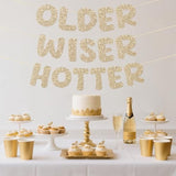 Pre-Strung Happy Birthday Banner Sign - No Diy Glitter Older Wiser Hotter Banner For Women Men 30Th 40Th 50Th 60Th 70Th 80Th Funny Gold Birthday Decorations (Champaign Gold)