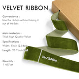 Olive Green Velvet Ribbon 1'' 25 Yards For Christmas Tree, Gift Wrapping, Flower Bouquet, Wreath Decorations, Bow Making