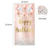 Pink Rose Gold Happy Birthday Door Banner Backdrop Decorations For Women Girls, Happy Birthday Party Door Cover Sign Background Supplies For 16Th, 21St, 30Th, 40Th, 50Th, 60Th Birthday