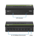 8-Port Unmanaged 10/100 Mbps Greennet Ethernet Desktop Switch, Te100-S8, 1.6 Gbps Switching Capacity, Plastic Housing, Network Ethernet Switch, Plug & Play Black